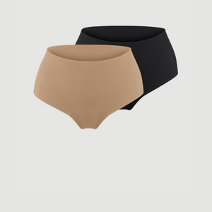 ooia everyday Highwaist Seamless in Beige & Schwarz – nahtlose Unterwäsche mit hohem Bund, die Slipeinlagen ersetzt