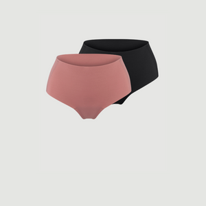 ooia everyday Highwaist Seamless in Dusky Pink & Schwarz – nahtlose Unterwäsche mit hohem Bund, die Slipeinlagen ersetzt.
