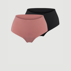 ooia everyday Highwaist Seamless in Dusky Pink & Schwarz – nahtlose Unterwäsche mit hohem Bund, die Slipeinlagen ersetzt.