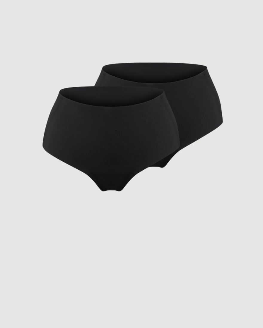 ooia everyday Highwaist Seamless 2 Stück in Schwarz – nahtlose Unterwäsche mit hohem Bund, die Slipeinlagen ersetzt