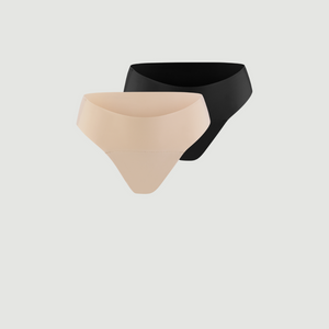 ooia everyday Slip Seamless in Schwarz und Beige – nahtlose Unterwäsche, die Slipeinlagen ersetzt.