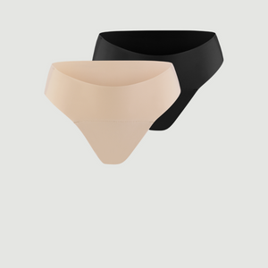 ooia everyday Slip Seamless in Schwarz und Beige – nahtlose Unterwäsche, die Slipeinlagen ersetzt.