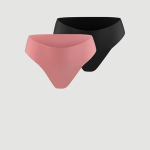 ooia everyday Slip Seamless in Schwarz und Dusky Pink – nahtlose Unterwäsche, die Slipeinlagen ersetzt.
