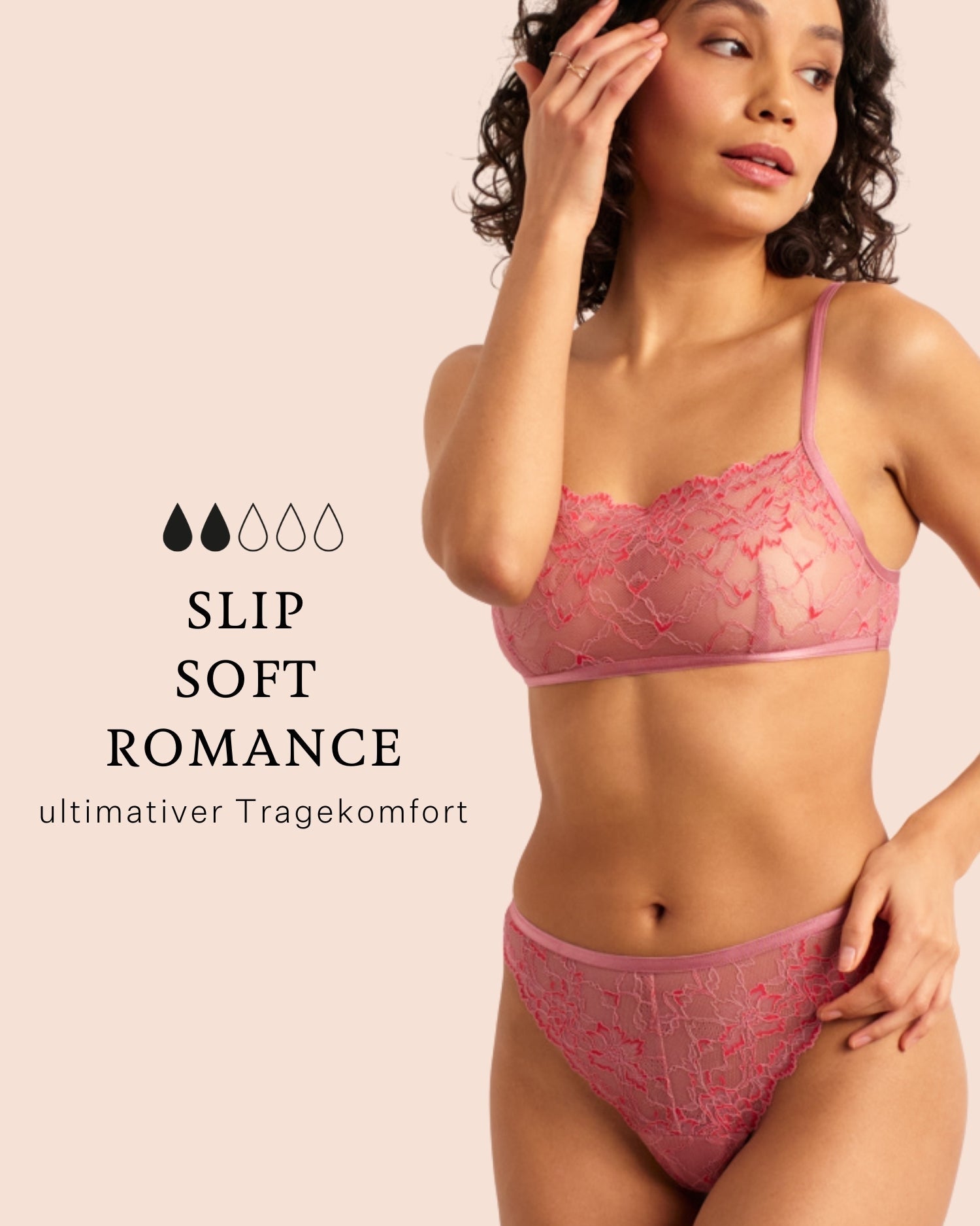 Weiche Spitze, maximaler Komfort im Set: hier der slip soft romance zu sehen, der bis zu zwei Tampons hält