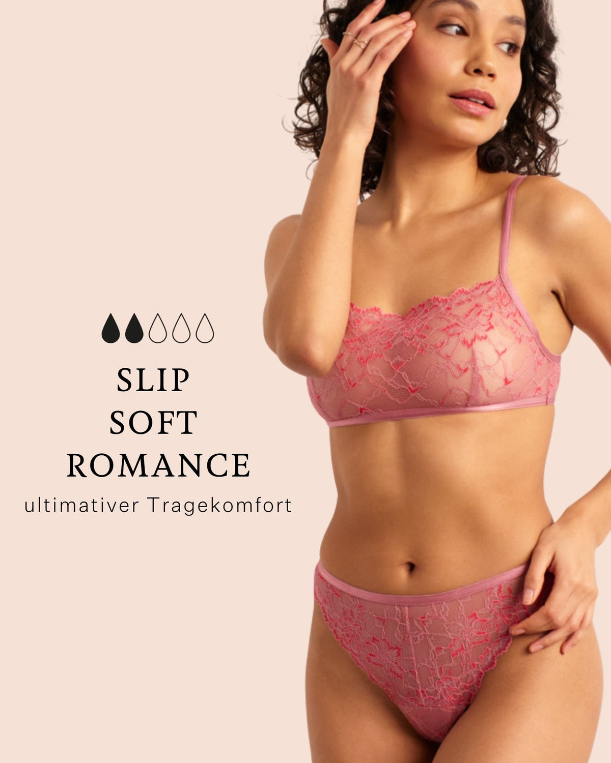 Weiche Spitze, maximaler Komfort im Set: hier der slip soft romance zu sehen, der bis zu zwei Tampons hält