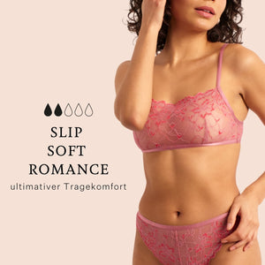 Weiche Spitze, maximaler Komfort im Set: hier der slip soft romance zu sehen, der bis zu zwei Tampons hält