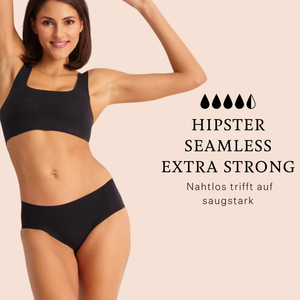 Periodenunterwäsche von ooia in Schwarz, auslaufsicherer Hipster Seamless Extra Strong als Teil des Seamless Sport Set für einen unsichtbaren Komfort während des Sports.