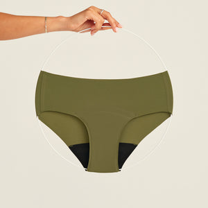 ooia Periodenunterwäsche Hipster Seamless Extra Strong in khaki, Freisteller