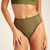 Nahaufnahme des Highwaist Cheeky Mesh Periodenslip von ooia in der Farbe khaki