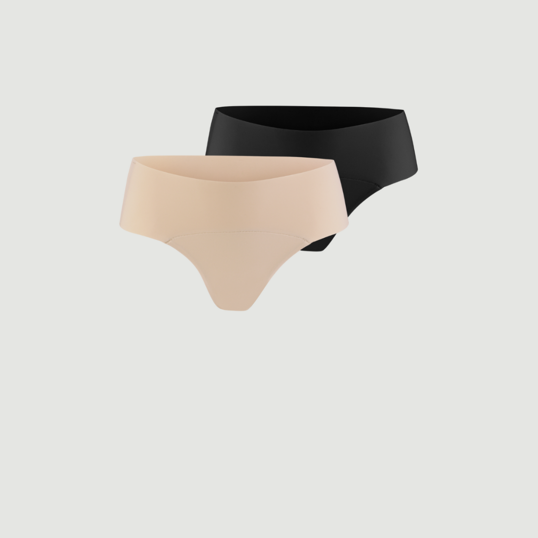 ooia everyday Hipster Seamless in Schwarz und Beige – nahtlose Unterwäsche, die Slipeinlagen ersetzt.