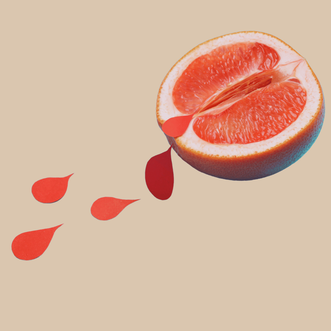 Grafik einer halben Orange und Bluttropfen