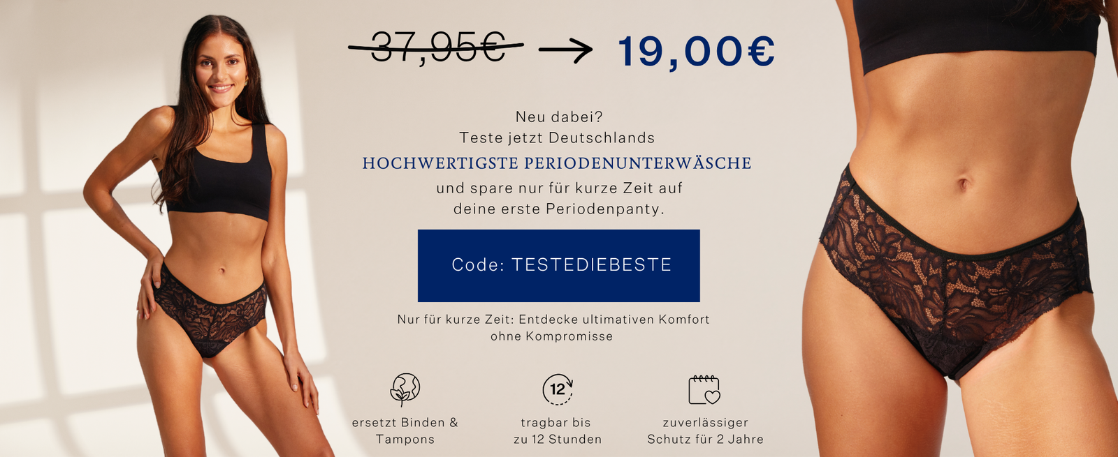 Teste jetzt Deutschlands hochwertigste Periodenunterwäsche und spare für kurze Zeit auf die erste Periodenunterwäsche von ooia.