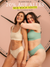 Drei Models präsentieren ooia Periodenunterwäsche in verschiedenen Farben und Designs – Slip Seamless Lace Extra Strong beige und Slip Seamless Cheeky sage . Spare bis zu 20% auf alles. Nur noch heute am 04.09.2025.