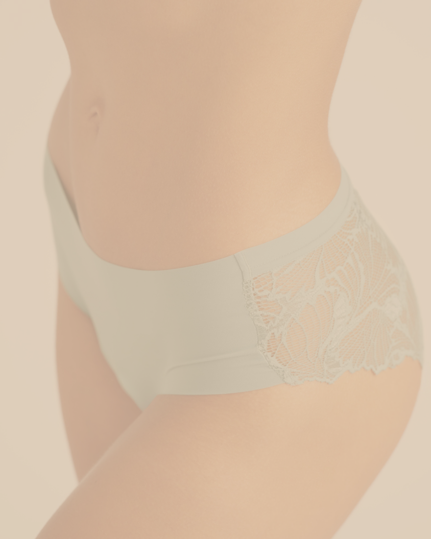 Nahaufnahme vom Hipster Seamless Lace sage, mit Fokus auf die nahtlose Verarbeitung  und Spitze